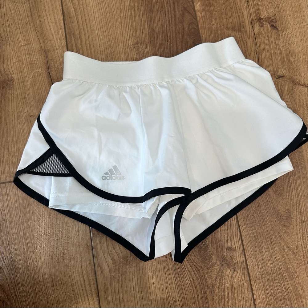 adidas White Athletic Shorts with Black Trim and Breathable Fabric